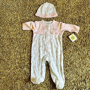NWT - Little Me Baby Bunnies Footed One-Piece and Hat - Easter!
